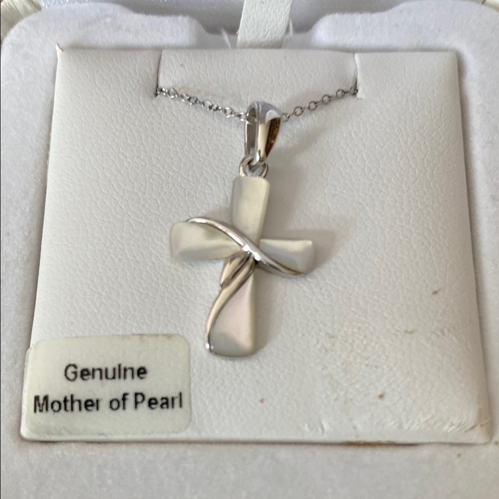 Silver and White Cross Pendant Necklace